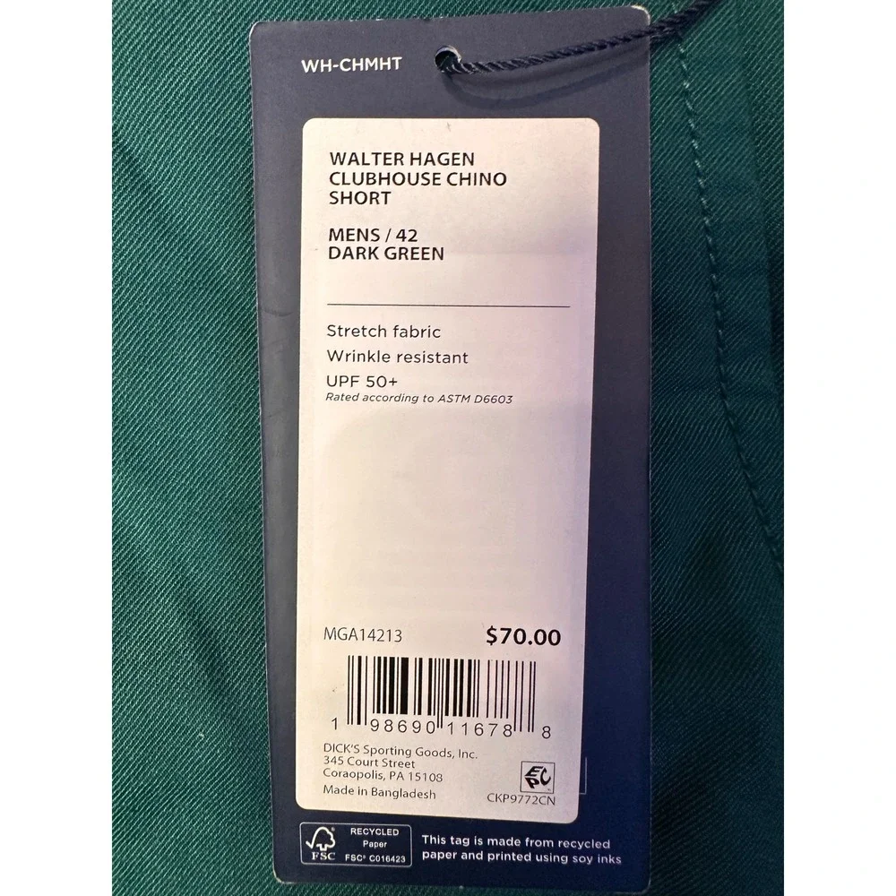 Walter Hagen Clubhouse Chino Shorts Mens 42 Dark Green 8in Inseam‎ MGA14213 NEW